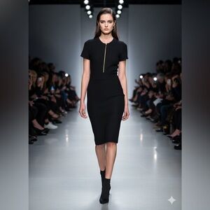 HUGO BOSS Elegant Black short sleeve Ribbed Bodycon Dress SMALL